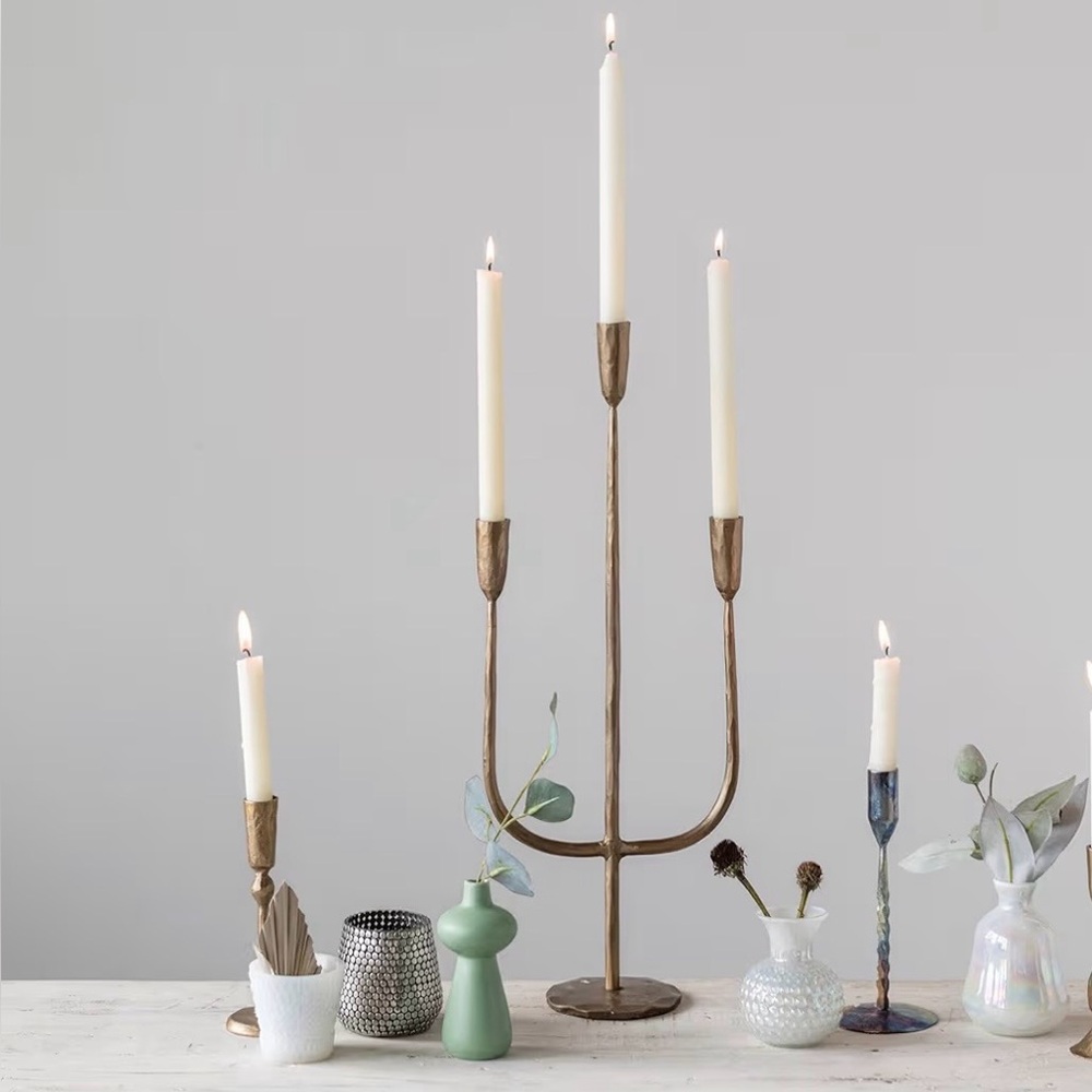 NWT Creative Co-Op Metal Antique Brass Finish Candle Holder 21” &  7’